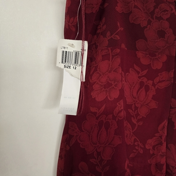 NWT London Times Red Floral Midi Dress Bow Sleeveless Fit & Flare Size 12 - Picture 10 of 11